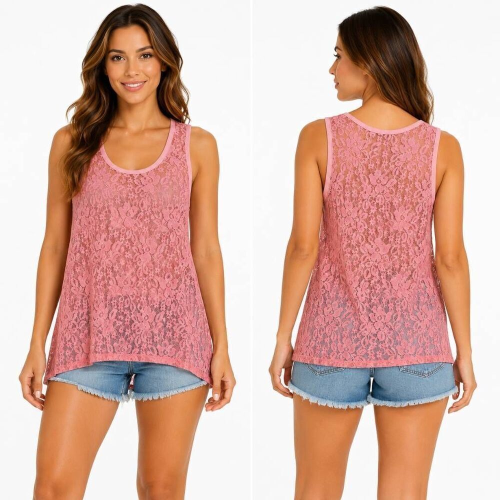 Maurices Pink Lace Sheer Tank Top Size M